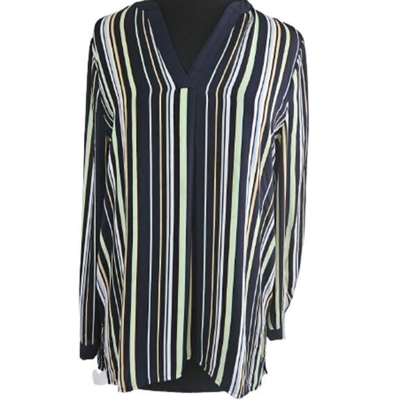 Vince Camuto Striped V Neck Blouse Size Medium - Picture 1 of 5